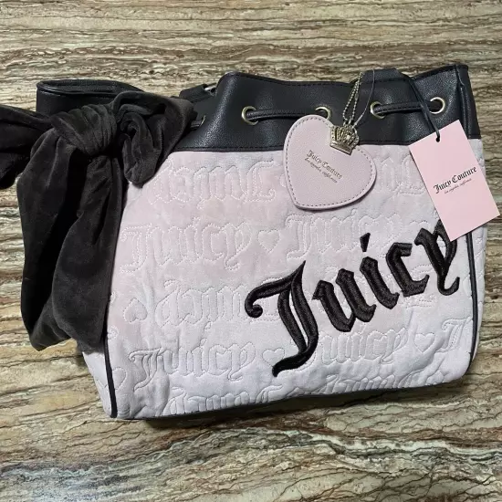 Juicy Couture Bag Pink Velour Vintage Daydreamer Embroidered Logo Large Tote Bag