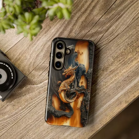 For iPhone, Samsung Galaxy, Pixel - Phone Case Cover - Carved Wood Dragon Print