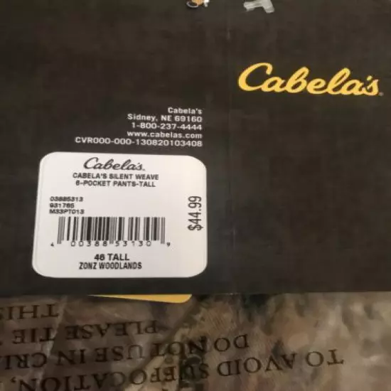 Cabela's Zonz Woodlands Camo Silent Weave Hunting Pants Men's 46 Tall