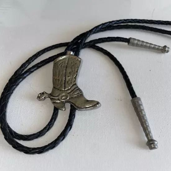 Bolo Tie Cowboy Boot Silver Tone