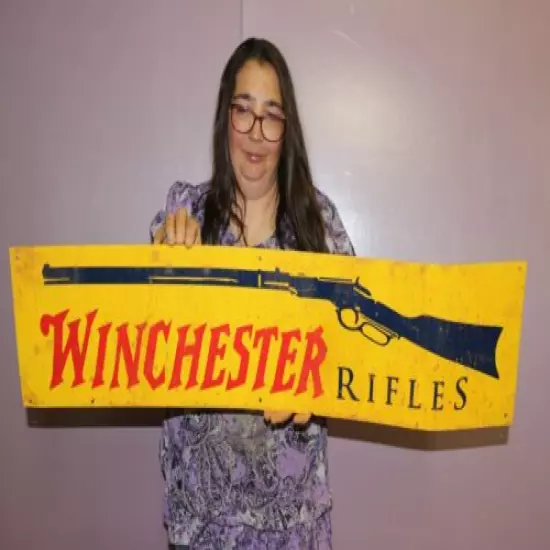 Large Vintage WINCHESTER Rifles Gun Store Hunting 37" Metal Gas Oil Sign