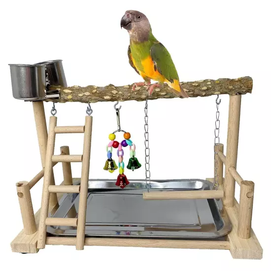 kathson Parrots Playground Bird Perch Wood Playstand Stand with Ladder Swing ...