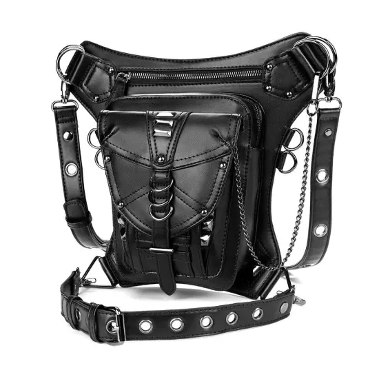 Rock PU Leather Shoulder Motorcycle Skull Bag Waist Pack Bag Handbag Leg Purse