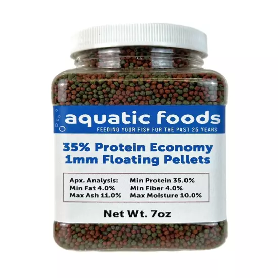 1mm - 1/32" 35% Protein Economy Floating Pellets for Tropicals & More. WL-JAR