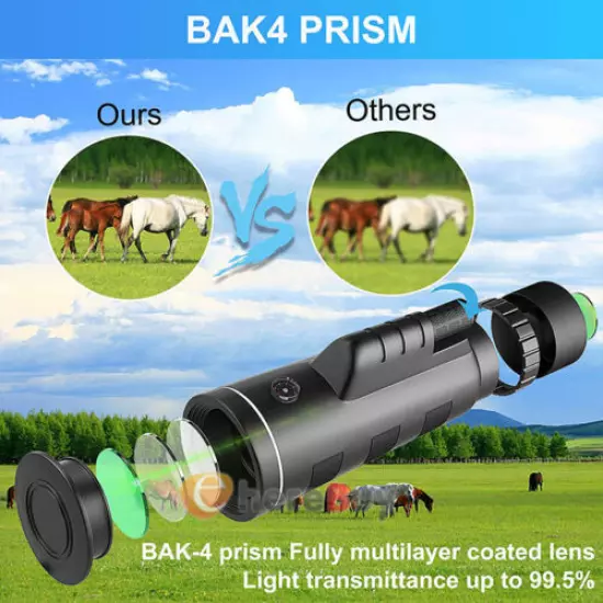 Day/Night Vision 40x60 Zoom HD Monocular Starscope Monocular Telescope BAK4 Clip