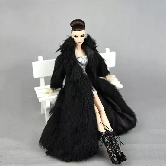 Doll Accessories Set For 11.5" 1/6 Doll Parka Dress Winter Long Fur Coat Clothes