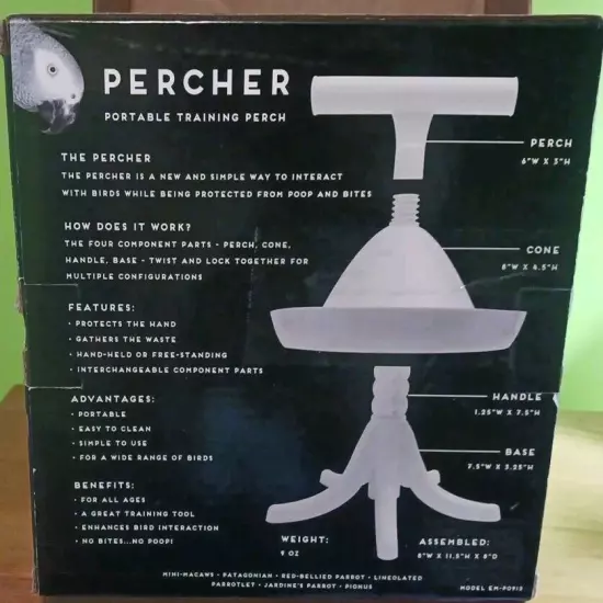 THE PERCHER PORTABLE PARROT TRAINING PERCH - UNIQUE 7 IN 1 DESIGN New Open Box