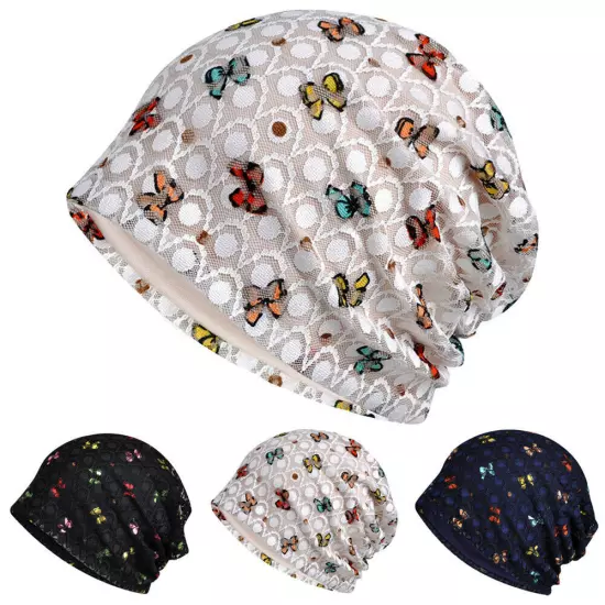 Women's Floral Lace Beanie Hat Cancer Chemo Cap Turban Multiple Colors Headwear