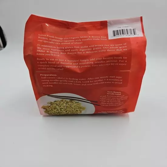 Lotus Food Ramen Noodles Millet & Brown Rice Organic Gluten Free Vegan - 12 Pack