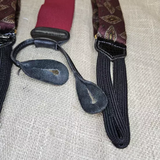 Trafalgar Braces Silk Burgundy Paisley W/Elastic And Leather Button Braces 48"L