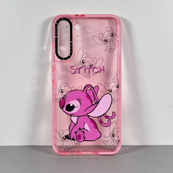 Disney ANGEL Case for Galaxy S22 PLUS | Love Angel- Stitch GF | Translucent Pink