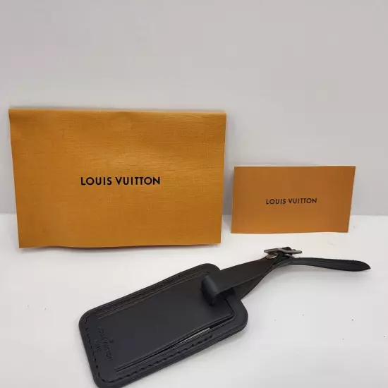 Genuine Authentic Louis Vuitton Black Leather Luggage Bag Name Tag Black NEW