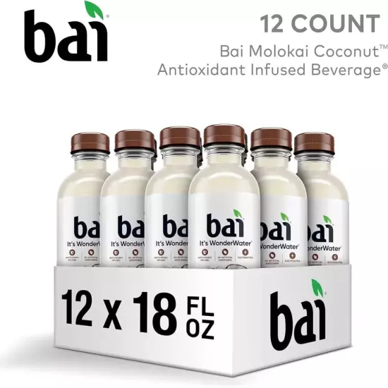 Bai Antioxidant Infused Water Beverage, Molokai Coconut with Vitamin C, 12 Pack.