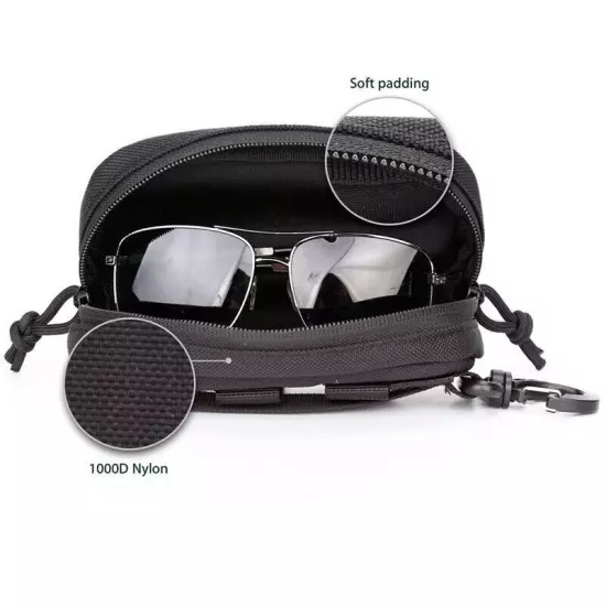 Eyeglasses Hard Case Tactical Molle Zipper Sunglasses Carrying Case with Clip