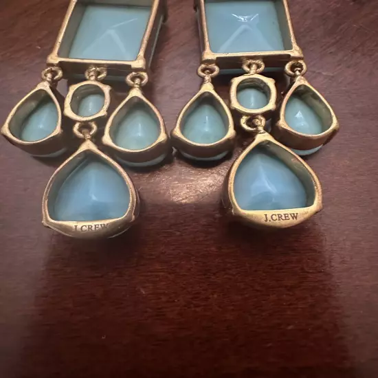 J Crew Gold Tone Turquoise Color Dangle Earrings Statement