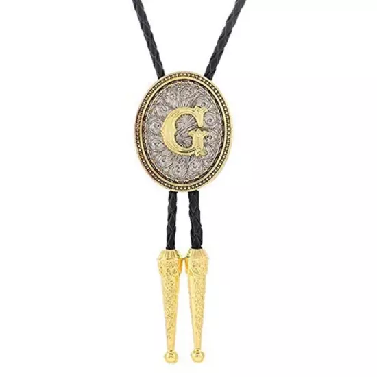 Bolo tie for Men Western Cowboy Golden Initial Letter A to Z Costume Bolo ties