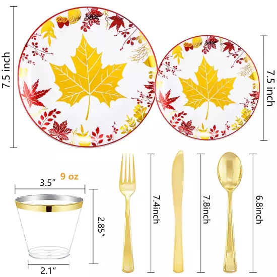 KIRE 150PCS Thanksgiving Plates Dinnerware Maple Leaves - Plastic Thanksgivin...