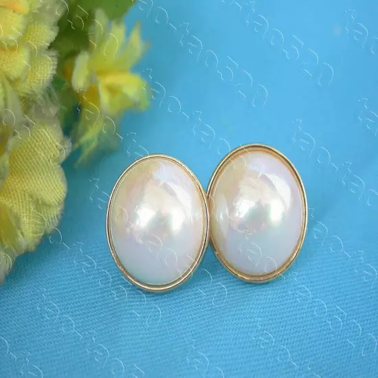 AAA Studs 16mm white South Sea shell Mabe Pearls Earrings 925 silver post c1315t