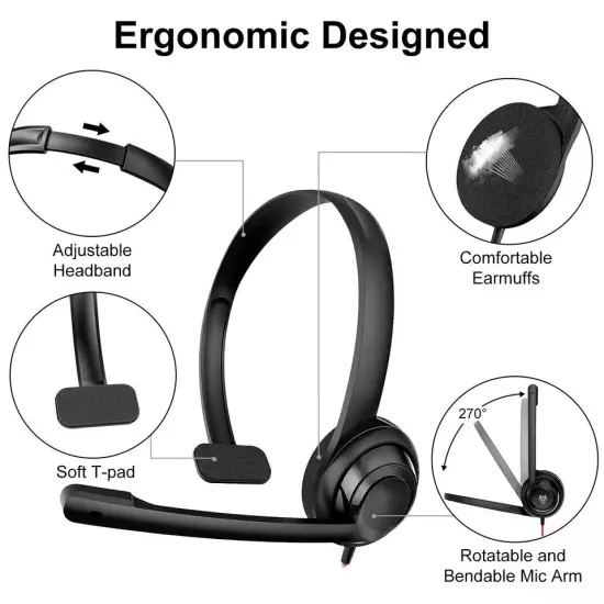 USB Wired Computer Headset with Noise-Cancelling Microphone for Skype Meetings