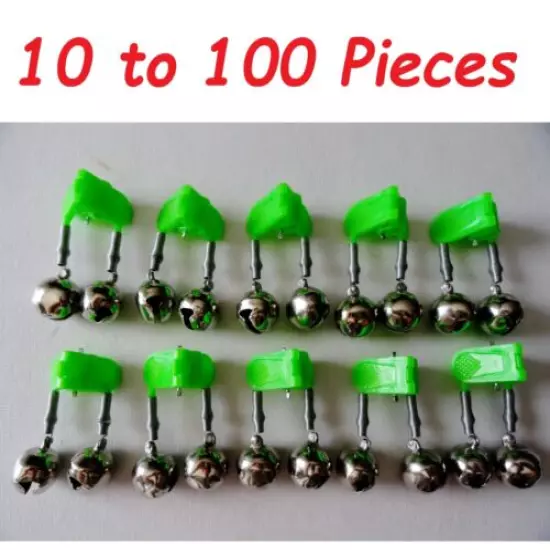 10-100 pcs Fishing Double Bells Green Clip with Holder Twin Bells 