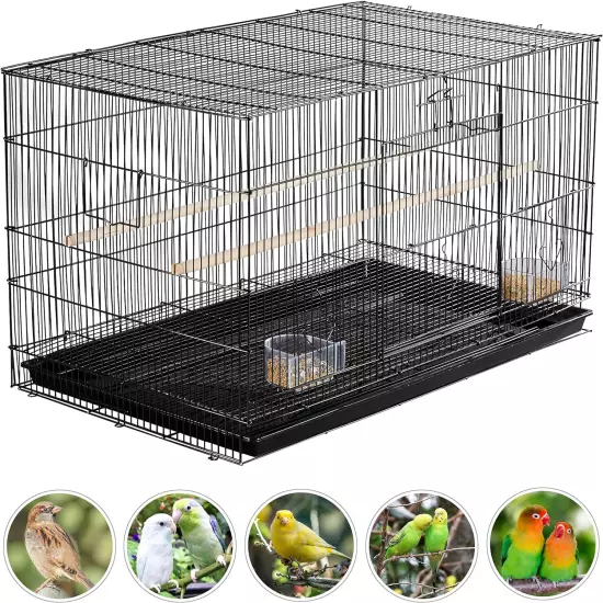 30'' Length Flight Bird Cage Extra Space W/ Slide-Out Tray & Wood Perches for Sm