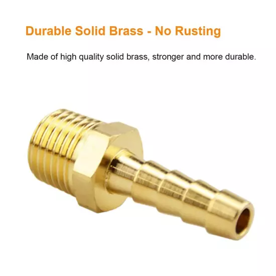 (10 Pack) 1/4 Inch Hose Barb to 1/4 Inch NPT Male Thread Fitting Brass Quick