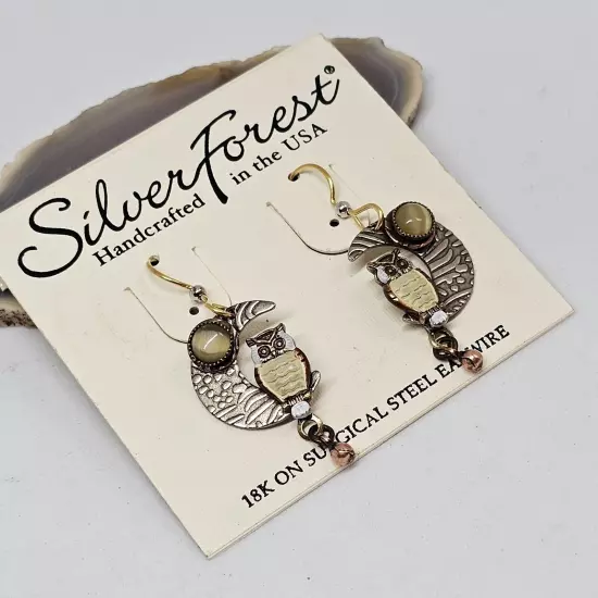 Silver Forest Silver Tone Owl Dangle Earrings 18k On Surgical Steel