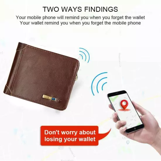 Living Wallet RFID Genuine Leather With Alarm GPS MAP Bluetooth Alarm Mens Purse