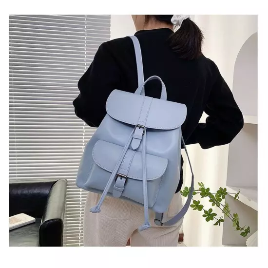 Women Drawstring Backpack PU Leather School Bags Belt Backpacks Ladies