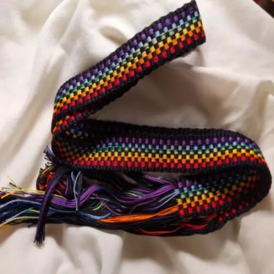 Item10520207: Powder Horn inkle loom strap belt rainbow checker 41.5" x 1 1/8"