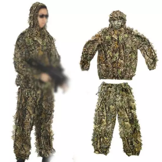 3D LEAF CAMO GHILLIE SUIT LEAF CAMOUFLAGE HUNTING CLOTHING JACKET &TROUSERS SET