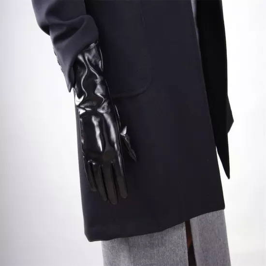 LATEX GLOVES Shine Leather Faux Patent Vegan PU 8" 21cm Short Basic Shine Black