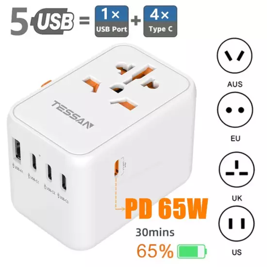 100W Universal Travel Adapter with USB and Type-C Fast Charging Power Adapter