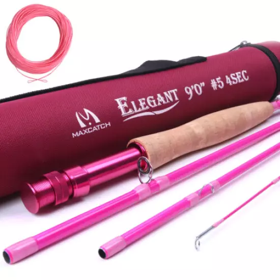 Pink Fly Rod 9' 5WT 4Sec & Fishing Rod Tube & WF5F Fly Line Combo Youth Girl's