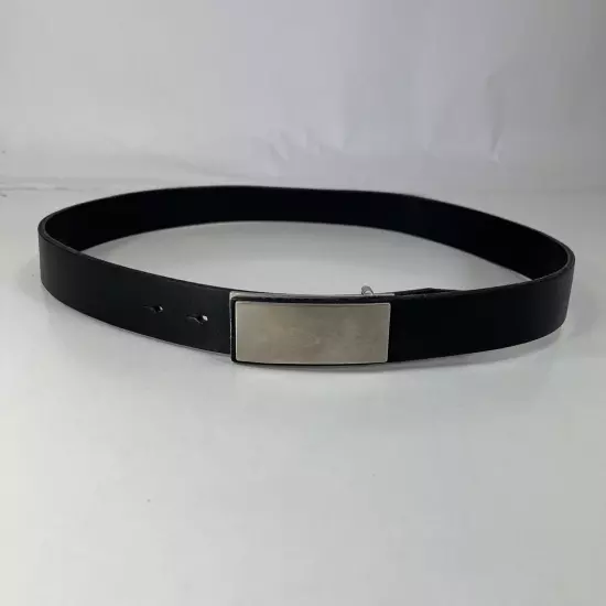 Black Leather Work Belt - Metal Plate Buckle - Men's Size 36