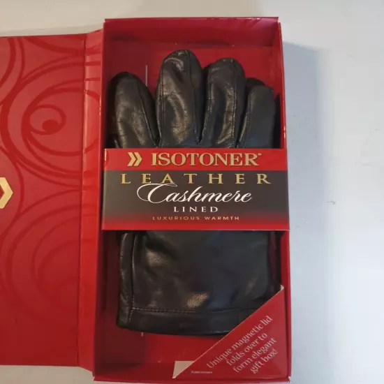  Isotoner Black Leather Cashmere Lined Gloves Women's Size 7.0 