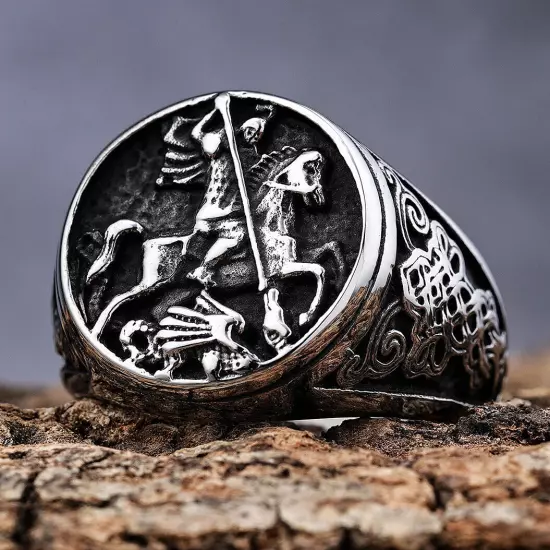 Vintage Stainless Steel Jewelry St.George Ring Religious Ring For Men 7-13 Size