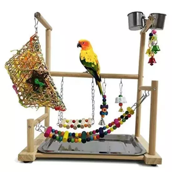  Parrot Playstand Bird Playground Conures Play Stand Wood Perch Gym Playpen 