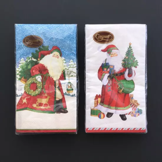 2x Caspari Paper Christmas Guest Towels Snowflake Santa St Nick Napkins 30 Total