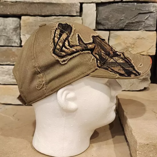 Buck Wear Skull Camo Distressed Adjustable Hat Cap Deer Hunt Fish Dad Men Brown