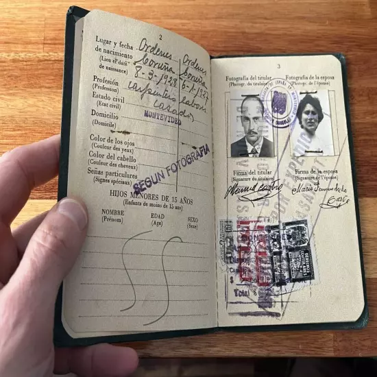 Spain 1960 Passport issued in Montevideo MARRIAGE