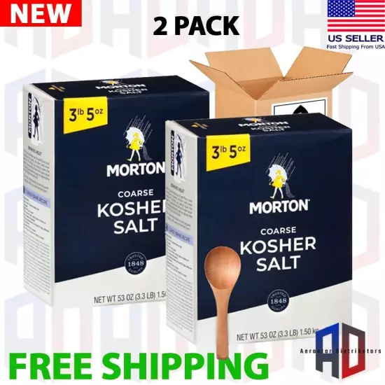 Morton Coarse Kosher Salt, 53 oz - Pack of 2 with Mini Salt Spoon