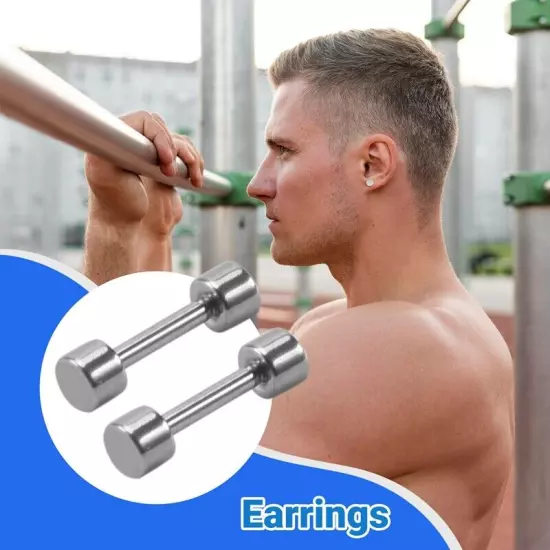 1 Pair of Men's Barbell Titanium steel Ear Studs Earrings 3mm Silver S3N45549