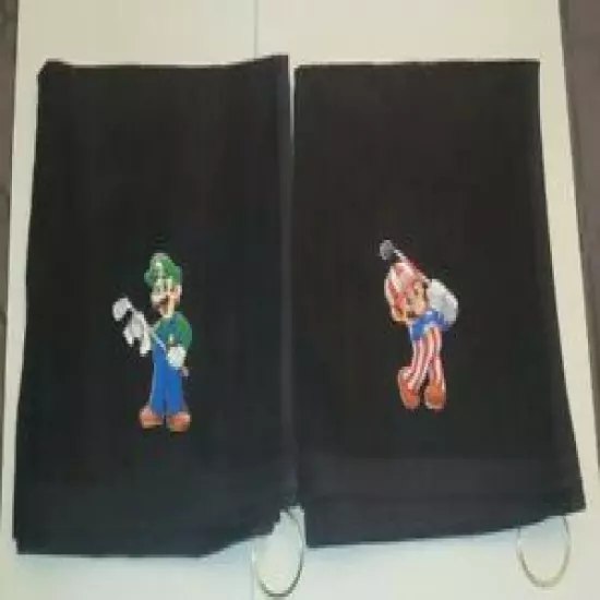 Super Mario Brothers Luigi & Mario Golf Sport Towel Set 16x18 Black 