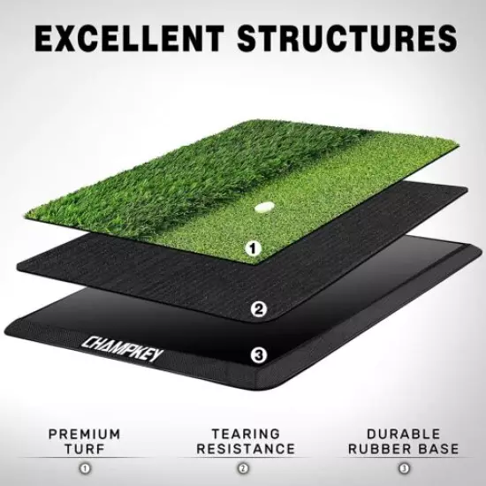 CHAMPKEY Dual-Turf Golf Hitting Mat | Come with 9 Golf Tees & 1 Rubber Tee