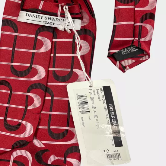 NEW Daniey Swarovske Deco Abstract Red Geometric Silk Tie Men's 3.8" x 59"