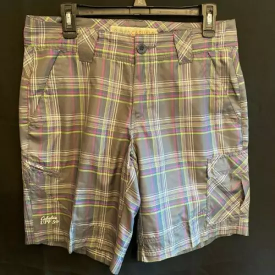 Cabelas UPF 50 Women's Sz 8 Plaid Golf Casual Bermuda Shorts Gray Green Purple