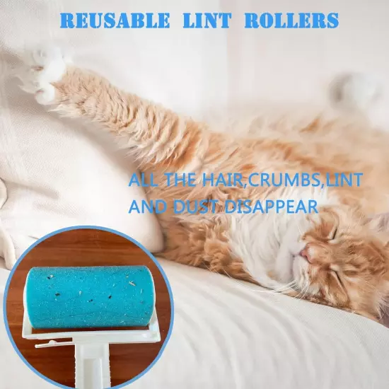 Reusable Lint Roller 4 Pack, Washable Sticky Lint Roller Pet Hair Remover Bru...