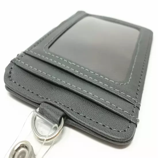 Zipper Leather Vertical ID Badge Holder with 4 card slots and Clip NEW