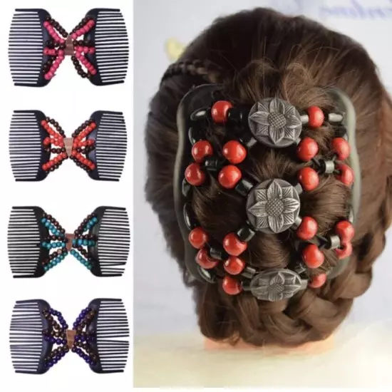 Fashion Women Double Size Magic Beads Stretch Hair Comb Clip Claw Clamp Hairpin